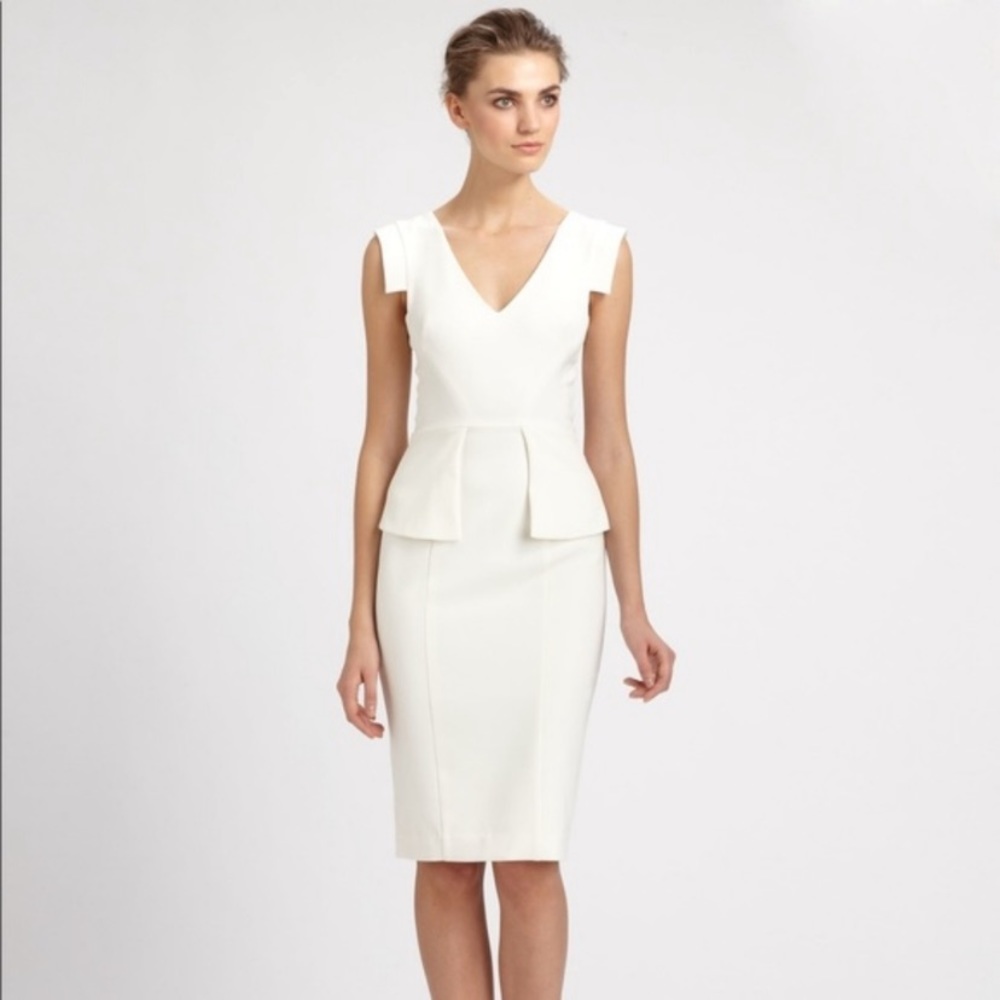 Black Halo Size 6 Keyton White Peplum Sheath Dress Career Office Cocktail Bridal